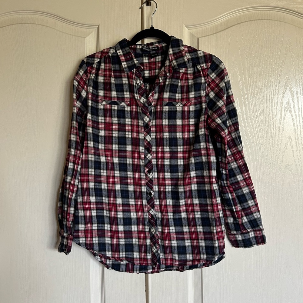 Sandra Ingrish plaid flannel button up blouse size medium petite